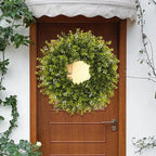 28'' Large Boxwood Wreath for Front Door Porch Window Artificial Boxwood Leaves with White Seed Greenery Outdoor Indoor Wreath for Home Farmhouse Wall Decor Spring Summer Fall All Seasons (Green)