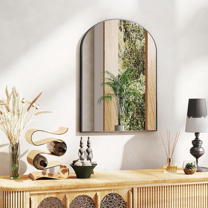 DUMOS Black Metal Arch Vanity Rounded Rectangle Bathroom Mirrors for Over Sink Wall, 24x37 Inch Large Matte Mirror, Modern Decorative for Restroom, Farmhouse