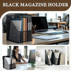 Sliner 4 Pack Metal Magazine Holder Black Mesh Steel Document Rack 1 Section File Organizer Extra Wide Magazine Folder Storage Desk Tidy for Office Home, 12.6”x 9.8”x 3”
