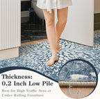 Dahlia 5x7 Blue Floral Rug for Bedroom, Low Pile Soft Washable Area Rugs for Living Room, Boho Non Slip Large Blue Carpet, Stain Resistant Throw Rug for Dining Room Home Office