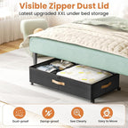 Under Bed Storage with Wheels, 72L XXL Under the Bed Storage Containers Large, 10‘’ Tall Adjustable Storage for Underbed with Lids, Rolling for Shoes, Clothes, Blankets, Black