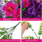 INSPRING Artificial Outdoor Flowers Hanging Baskets Faux Plants Spring Decoration, UV Resistant Fake Silk Morning Glory in Planter Look Real Petunias for Outside Patio Porch Balcony Garden Home, 4Mix