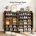 Brown 7+1 Tier Farmhouse Shoe Storage Cabinet - 45" Tall Entryway Organizer with Cross Molding Doors, 3 Adjustable Shelves & Metal Legs, Shoe Rack for Front Door Entrance