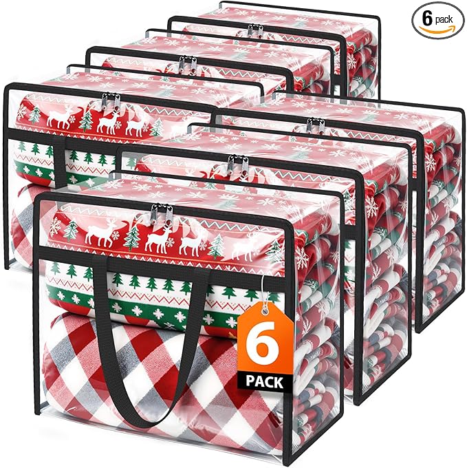 Clear Clothes Storage Bags, 6 Pack Closet Organizers and Under Bed Storage Containers, Foldable Moving Bags with Zippers for Comforter, Blanket, Bedding, Duvet, PVC Packing Bags 90L