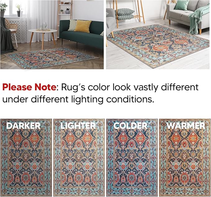 Keen Home Design 10x14 Rug - Machine Washable Area Rug with Non-Slip Backing, Ideal for Living Room, Dining Room, Bedroom - Vintage, Easy Clean, Durable, Low Pile Rug - (9'7" x 14')