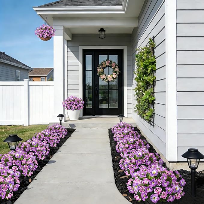 6 Pcs Artificial Petunia Flowers for Outdoor, Fake Spring Petunias Faux Silk Flowers for Outdoors UV Resistant Plants for Planters Garden Porch Patio Window Box Indoor Table Decor(Violet Lotus)