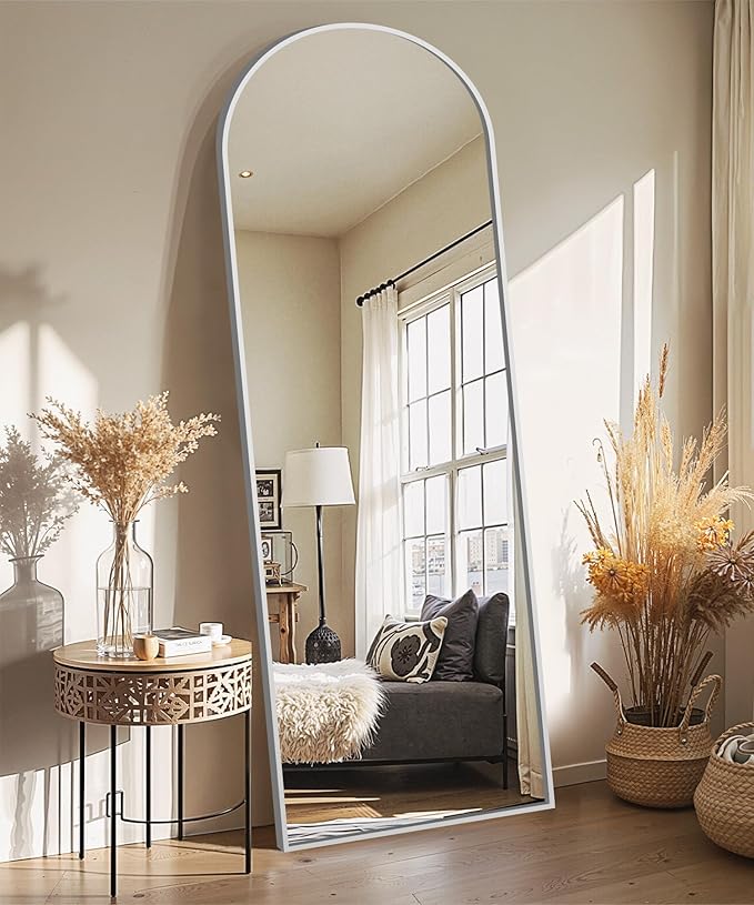 Delma Full Length Mirror, Large Floor Mirror for Wall, Bedroom, Bathroom, Living Room with Aluminium Frame (Stand, Arch 69x24, Silver)