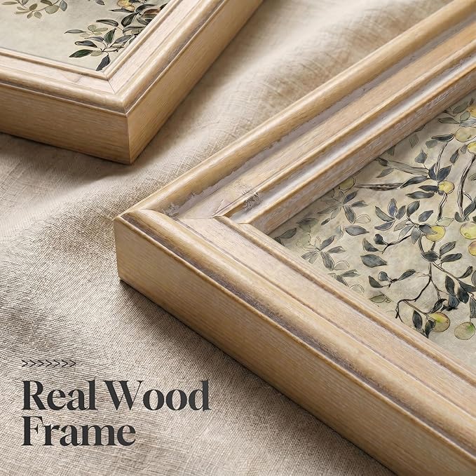 Large Vintage Framed Botanical Wall Art for Living Room, 3 Piece Rustic Neutral Fruit Tree Canvas Prints Artwork for Walls, Modern Farmhouse Leaf Wall Decor for Bedroom Dining Room Office, 24x36 Inch
