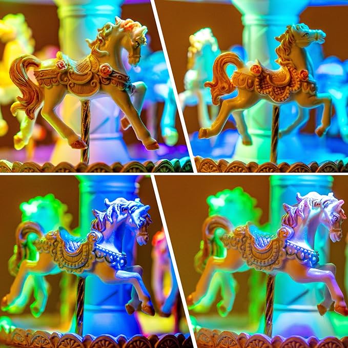 Handcrafted Carousel Music Box with Colorful Lights,Vintage Horse Musical Figurine,for Home Décor,Christmas Valentine's Day Birthday Gifts for Girls,Friends,Kids,Plays Canon in D Tune