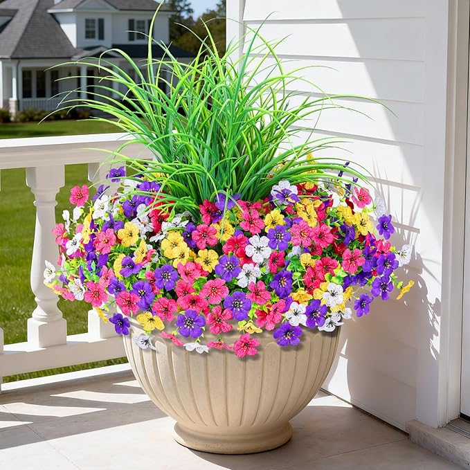 Artificial Flowers for Outdoors, 14 Bundles UV Resistant Fake Flowers Daisy with Greenery Plants,Faux Outdoor Flowers for Spring Summer Decoration, Outdoor Faux Plants Home Window Porch Patio Yard