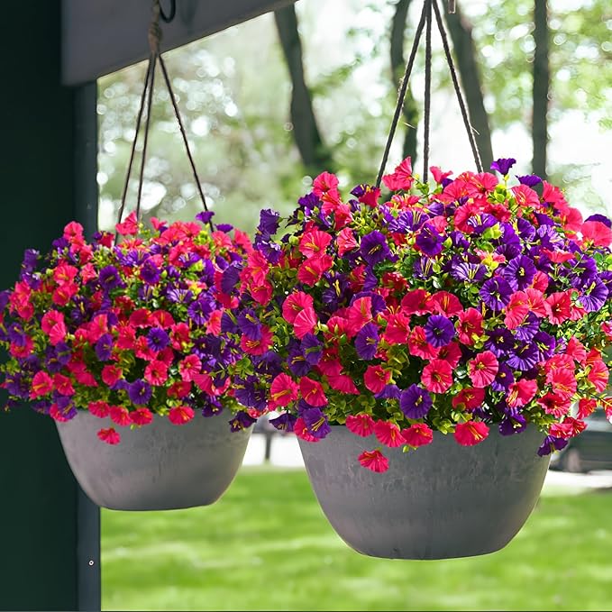 Waipfaru Artificial Flowers for Outdoors, 24 Bundles Faux Plants Outdoor, UV Resistant Artificial Plants Outdoor, Silk Petunias Fake Flowers for Outside Home Decor Planter Porch Decoration, Mix Color