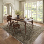 Washable 6x9 Area Rugs for Living Room, Boho Non-Slip Vintage Distress Large Rugs for Bedroom Dining Room Nursery Office, 0.3" Neutral Oriental Throw Thin Carpet, Rust/Multi