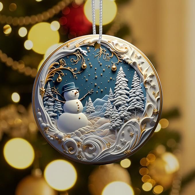 Jabihome Christmas Ornaments 2025, Exchange for Women, Men, Collectible Dated Year Ornaments for Tree, Unique Acrylic Suncatcher, Printed Stained Glass Effect Decor (Snowman Stars)