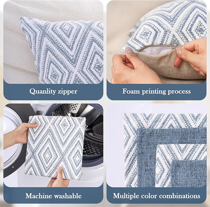 HPUK Decorative Throw Pillow Covers Set of 4 Couch Pillows Accent Cushion Cover for Couch Sofa Living Room, 20"x20" inches, Blue