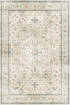 Lessymo Bathroom Rugs 2x3, Small Washable Area Rug for Kitchen Entryway Bedroom, Low Pile Door Mat Indoor Entrance, Non Slip Rubber Backing Vintage Geometric Floral Pastel Decor, Beige Brown