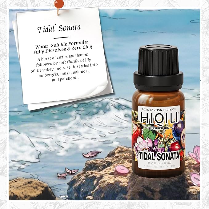 HIQILI Tidal Sonata Diffuser Oil for Humidifiers, Inspired by Gi. o Acqua di, Refill for Reed Diffusers, Mediterranean Vibe - 0.34 Fl Oz