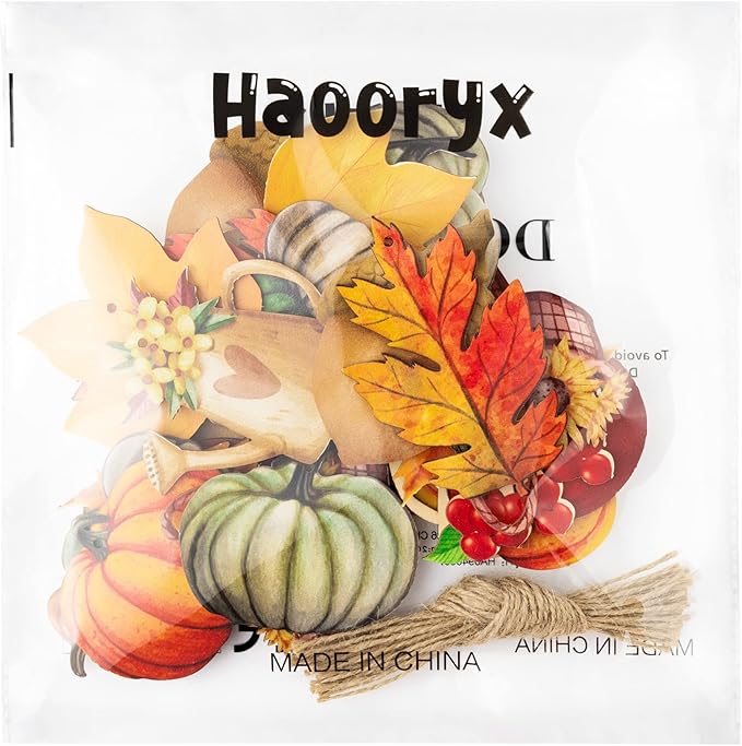 Haooryx 31Pcs Fall Autumn Wood Hanging Ornaments Autumn Wooden Pumpkin Maple Leaves Decorative Pendents for Thanksgiving Day Fall Harvest Party Favor Gift Tag Holiday Home Tree Decorations Supplies