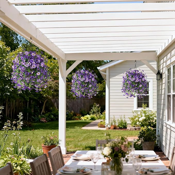 Artificial Flowers for Outdoors, 2 Pcs Fake Hanging Flowers Plants Outdoors Spring Summer Decoration, UV Resistant Faux Flower for Outdoor Planters Porch Patio Yard Window Home Decor(Gradient Purple)