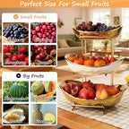 3 Tier Ceramic Fruit Bowl for Kitchen Counter with Metal Rack, Fruit Basket with Stand, Porcelain Bowls for Vegetable Bread Candy Snack Nuts Dessert Cake Tray (Gold 3 Layer)