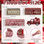 Lineshading 4 Pcs Valentine's Day Table Decoration Wooden Heart Truck Decor Valentine Tiered Tray Decor Valentine's Day Centerpiece Rustic Decorative Truck Block Sign Farmhouse for Home Kitchen Shelf