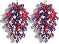 2 Pack 21'' Patriotic Teardrop Swag Wreaths for Cabinets Artificial 4th of July Swag Wreath with Red White Blue Tulips Floral and Berries for Independence Day Memorial Day Front Door Porch Window Wall