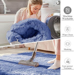 OLANLY 2x4 Machine Washable Runner Rugs for Hallway, Soft Fluffy Shaggy Bedside Rugs for Bedroom, Living Room, Indoor Floor Carpet for Kids Girls and Boys, Home Decor Aesthetic, Denim Blue