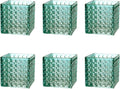 Square Vases Set of 6, 4" x 4" x 4" Square Glass Vases for Flowers, Green Flower Vase for Centerpieces, Small Bubble Vase for Wedding, Party, Home, Office, Parties, Events