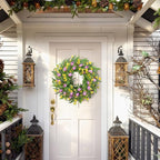Spring Summer Wreaths for Front Door,22 Inch Artificial Purple Tulip Wreath with Wildflowers,Eucalyptus Leaves for Indoor Outdoor Wall Porch Festival Farmhouse Home Holiday Decor.