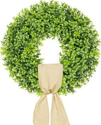 Vlorart 20 Inch Boxwood Wreaths for Front Door, Artificial Spring Wreath for Wall Farmhouse Wedding Porch Green Wreath with Sash Year Round Indoor Outdoor for Summer Farmhouse Wreaths Home Decorations