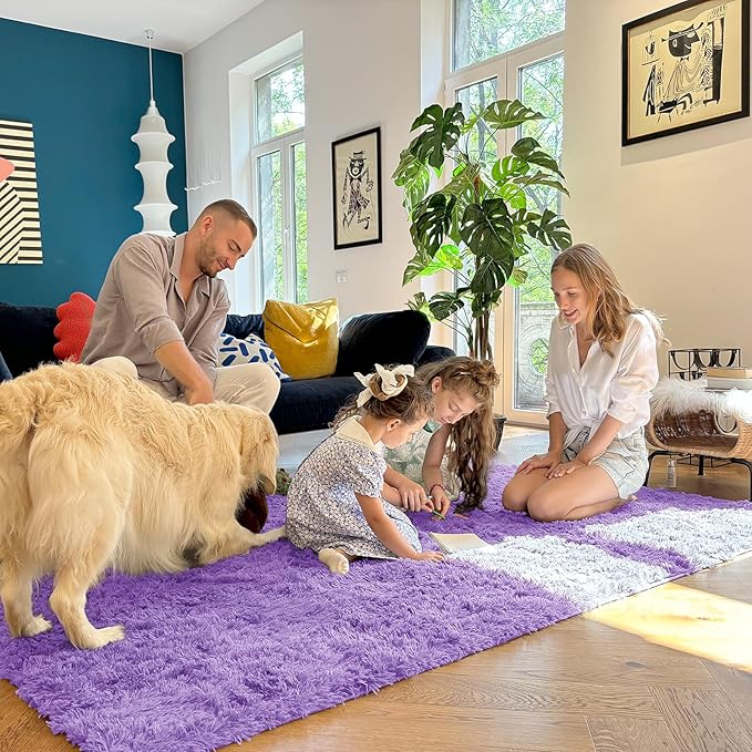 OLANLY 2x8 Machine Washable Runner Rugs for Hallway, Soft Fluffy Shaggy Bedside Rugs for Bedroom, Living Room, Indoor Floor Carpet for Kids Girls and Boys, Nursery Rooms, Home Decor Aesthetic, Purple
