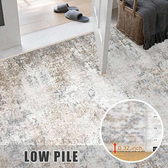 2'x6' Runner Rug Washable Rug: Modern Abstract Soft Thin Runner Rug Brown Grey