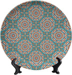 Turkish Decorative Plate Holder, 8 Inch, Cyan Blue Round Display Plate, Table Top Plate Decor with Stand, for Kitchen Party Coffee Table Decor Art