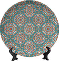 Turkish Decorative Plate Stand, 6 Inch, Cyan Blue Round Display Plate, Decorative Plates with Stand, for Kitchen Living Room Office Countertop Decor