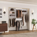 ROOMTEC Modular Closet System, 72" Closet Organizer with Hanging Rods, Wall-Mounted Wooden Tower for Walk-In Closets, Wardrobe Storage Kit, White