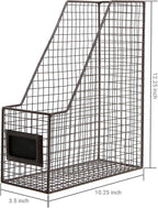 MyGift Metal Wire Magazine Holder in Rustic Brown Finish, Desktop Document and File Folder Storage Bin with Chalkboard Label for Home, Office, School, Dorm, Set of 2