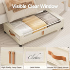 LAMU Under Bed Storage with Wheels, 2 Pack Under Bed Storage Containers with Clear Lid, XXL 60L Underbed Storage Bins, Rolling Under Bed Metal Drawers for Clothes, Blankets, Shoes, Beige