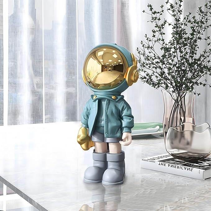 Dosker Small Astronaut Statues Mini Spaceman Sculpture Polyresin Arts Gifts Blue Figurine Ornament Room Decor for Men,Home and Desktop Accessories Tabletop Decoration, Living Room, Office, Bookshelf