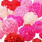 Patelai 36 Pcs Wicker Rattan Balls Decorative Balls for Vase Centerpiece Bowls Orbs Filler for Home Decor,4 Sizes(White, Pink, Rose, Red,2.4'',2'',1.6'',1.2'')