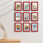 Vittanly 5x7 Picture Frames Set of 9, Shatter Resistant Plexiglass, Display 4x6 Pictures with Mat or 5x7 without Mat, Photo Frames for Wall or Tabletop, Engineered Wood, Red