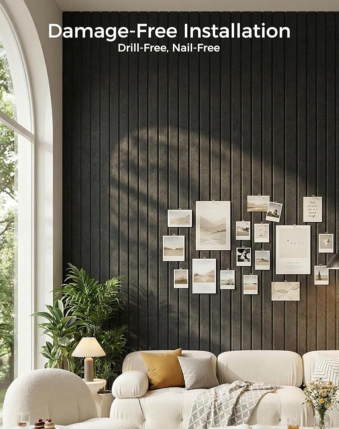 Aothia 12-Pack Felt Bulletin Board Tiles 48"x36", Modular Pin Board for Smooth Walls, Cork Board Alternative for Notes & Photos, 0.35" Thick, 70 Adhesive Tabs & 40 Pins, Black