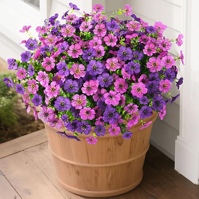Homsunny Artificial Fake Flowers Faux Plants for Outdoors, 12 Bundles Silk Flowers Outside Spring Decor, Multicolor Faux Daisy Eucalyptus Realistic UV Resisitant for Planter Front Porch Garden Patio