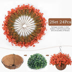 Hananona 24 Pcs Artficial Outdoor Flowers with Hanging Baskets, Orange Fall mums 2 Pack Hanging Planter with Outdoor Fall Flowers for Autumn Porch Garden and Home Patio Yard Decor (2, Orange)