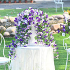 Waipfaru Artificial Petunias Flowers for Outdoors, 2 Pcs UV Resistant Fake Hanging Plants Spring Outside Decor, Faux Silk Flowers Long Trailing Vines for Outdoor Planters Porch Garden (Purple White)