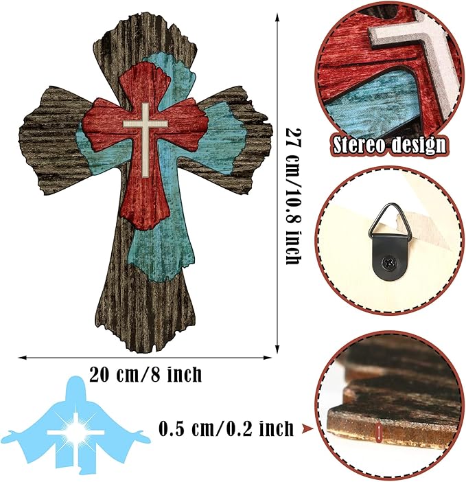 Blulu Cross Wall Decor Hanging Wooden Decorative Wall Cross Rustic Catholic Crucifix Spiritual Art Sculpture for Home Decor Religious First Communion Church Decoration Gift