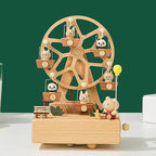 Natural Solid Wood Handcrafted Beech Wooden, Musical FigureTotoro/Carousel/Fairy/Ballerina Figurine,Rotating Hand Crank Mechanism Music Box,Musical Decorations (Skywheel)