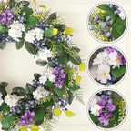 Idyllic 24 Inch Spring Summer Wreath for Front Door - Artificial Blueberry Bunch Wreath with White Purple Flowers Floral Decor for Window Mantel Wedding Indoor Outdoor Home Decoration
