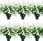 12 Bundles Artificial Flowers for Outdoors Spring Decor, Realistic UV Resistant Fake Plants Faux Plastic Flowers for Outside Planter Home Gardens Patio Porch Yards Cemetery Summer Decor(White)