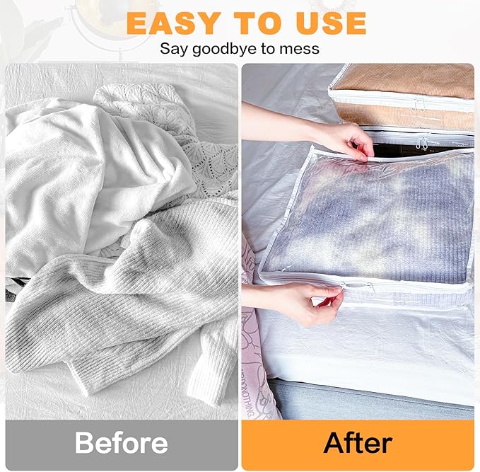 Clear Zippered Storage Bags Plastic Sweater Storage Bags with Zipper 6 Packs Clothing Organizer for Blankets Linen Sweater Bed Sheet Quilt Clothes Pillow (12 x 12 x 4 Inch)