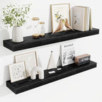 Fun Memories Floating Shelves for Room Wall, 36 Inch Long Shelf Set of 2， Hanging Wood Shelves for Storage & Display, Black