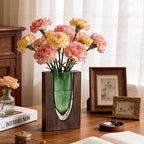 Wood and Glass Inlay Vases Farmhouse Wooden Glass Flower Vase Solid Wood Glass Vase Home Decor Vases for Centerpiece (9.37)